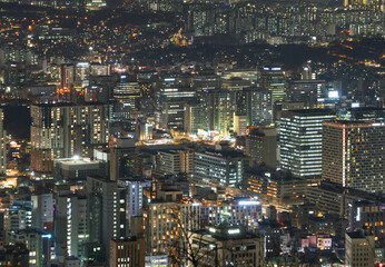 Aerial view of Seoul Downtown Skyline, South Korea. Financial district and business centers in smart urban city in Asia. Skyscraper and high-rise buildings. - 764936880