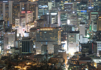 Aerial view of Seoul Downtown Skyline, South Korea. Financial district and business centers in smart urban city in Asia. Skyscraper and high-rise buildings. - 764937052