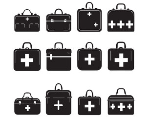 First aid kit icon set . Medical and healthcare symbol. Vector illustration.
