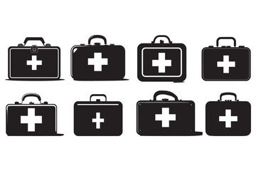 First aid kit icon set . Medical and healthcare symbol. Vector illustration.