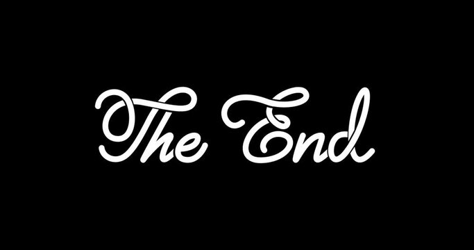 The end lettering text animation with alpha channel. Handwritten calligraphy animated with monoline style. Great for logos, posters, cinema, vlogs, movies, videos, and banners. Transparent background
