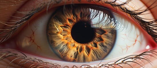 Detailed close-up of a human eye showing intricate iris patterns and a clearly visible pupil