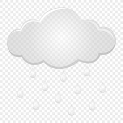 Transparent cloud with rain drops. Flat design style. For the design of your website, logo, application. Vector illustration