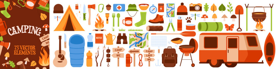 Camping icon. Camping icon set. Flat style.