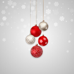 Elegant Hanging Ornaments with Snowflakes Background