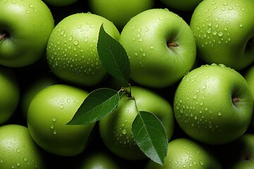 Green apples all perfectly formed mature mature mature in a white, generative IA