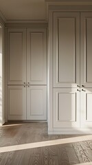 Fototapeta premium classic wardrobe cabinets in an architectural interior during daytime, employing professional photography to accentuate the focal point while showcasing the intricate details.