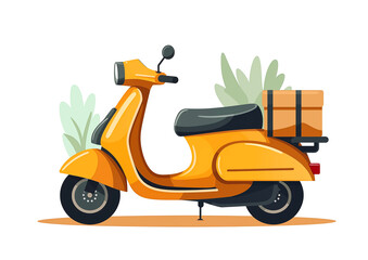 yellow scooter food delivery service -  moped fast package delivery man illustration.