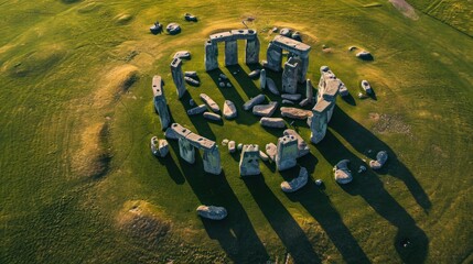 Aerial view of famous Stonehenge ancient mystery site in England UK.