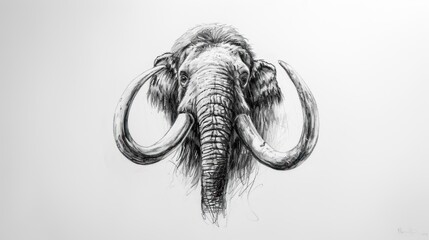 Hand pencil sketch drawing of mammoth the ancient prehistoric animal.