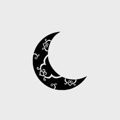 Shape Of Moon: Calligraphy Blblack and white texture,shapes cutting work,Black moon isolated on white background.