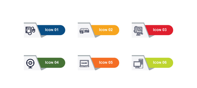 outline icons set from computer concept. editable vector included book and computer mouse, dvd drive, action camera, webcamera, widescreen laptop, computer icons.