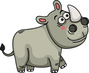 Hand drawn rhino character illustration, vector