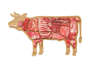 Butcher diagram Cow. Meat cuts. Diagrams for butcher shop. Scheme of beef.