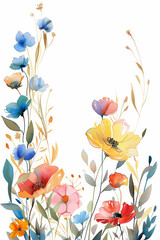 Watercolor flowers, delicate illustration of colorful flowers on a white background. - 764944645
