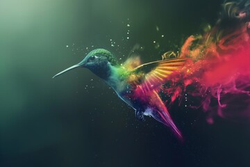 highspeed concept image. humming bird with smoke. dynamic image. 