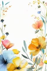 Watercolor flowers, delicate illustration of colorful flowers on a white background. - 764946007