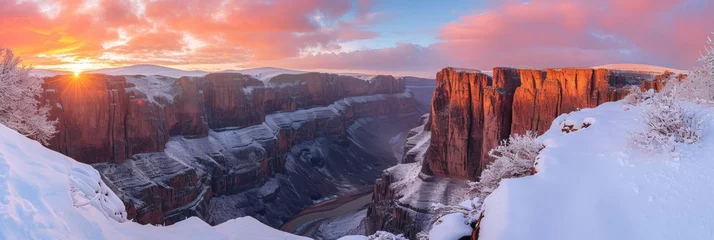 Abwaschbare Fototapete Majestic landscape of rugged lands Grand Canyon in winter with snow. © rabbit75_fot