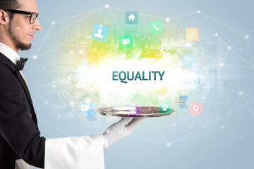 Waiter serving social networking concept