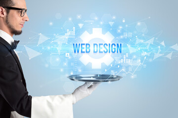 Waiter serving new technology concept