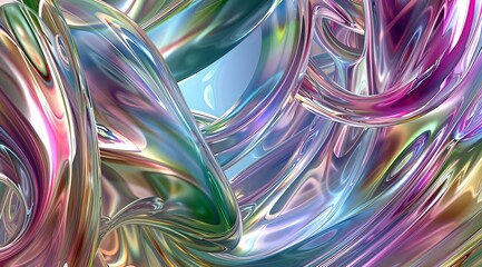 Reflective Swirling Metallic Texture in Colorful Abstract