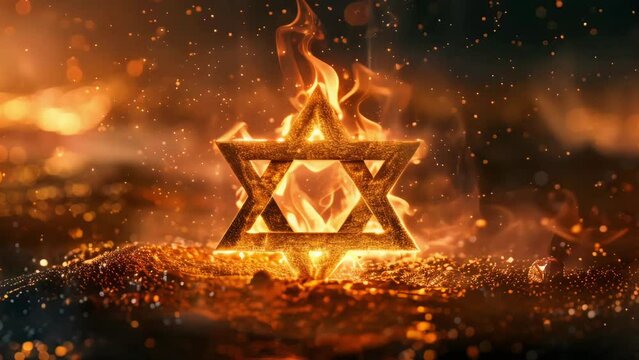 Jewish symbol, star of David inflames. Symbol of hope and strong fight