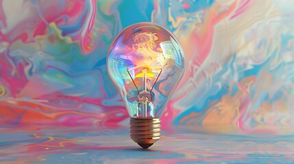 A colorful light bulb against a transparent background, embodying sculpted impressionism, photorealistic painting, psychedelic-inspired elements, and baroque energy.
