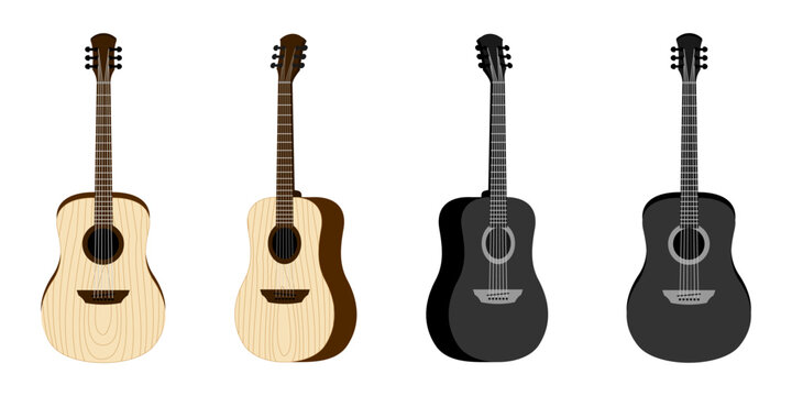 set of guitar vector. 3d design acoustic guitar vector illustration isolated on white background.