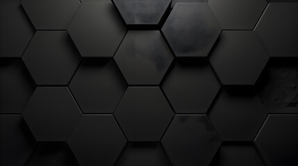 3d render, abstract black background with hexagon pattern on dark grey surface