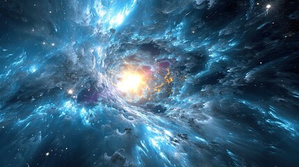 Neutron star exploding, cold bluish colors