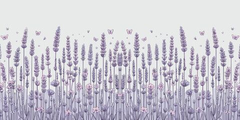 Lavender flowers seamless pattern background, lilac lavender border, vector illustration, generative ai