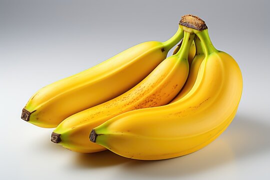 High angle photo of an isolated banana on the white surface, generative IA