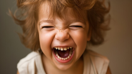 Laughing child with a big, joyful smile.