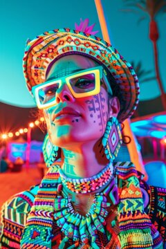 Showcasing a festive scene, the image captures the essence of tribal fashion with intricate patterns and a lively atmosphere