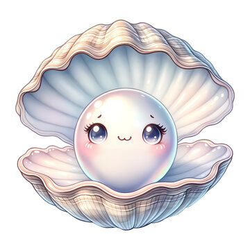 pearl shell watercolor clipart.