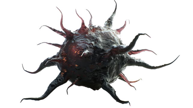 Human Dark Malignant Cancer Cell. Transparent Background. 3d Illustration. 