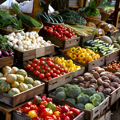 Fototapeta na wymiar Fresh organic produce displayed at a farmers' market
