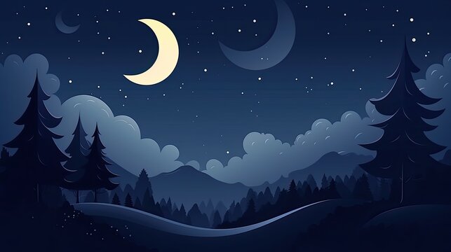 Big crescent moon night background