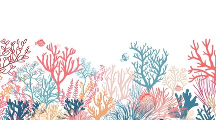 Colorful doodle coral on white background with copy space - obrazy, fototapety, plakaty