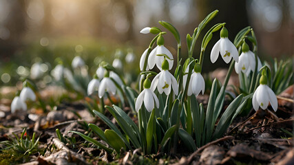 spring background with snowdrops