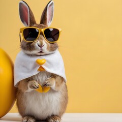 Easter bunny wearing yellow sunglasses