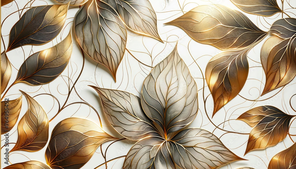 Poster intricate golden foliage pattern on a clean background, modern elegance. generative ai