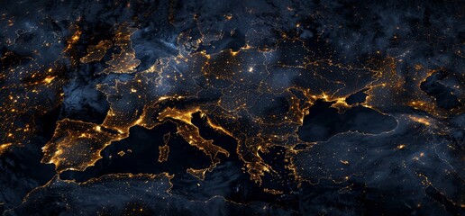 world map with lights in the metropolitan areas.  - obrazy, fototapety, plakaty