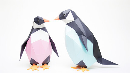 Penguin standing proudly beside an origami version of itself a close-up of two forms of beauty