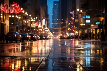 Fototapeta na wymiar Urban night scene. street illuminated with vibrant lights and bustling city life