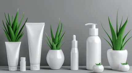 Clean and modern natural cosmetics mockup with aloe vera for branding. Ecological ingredients for skin care.