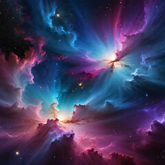 nebula clouds billowing with vibrant hues of purples blues and pinks set against the velvety background