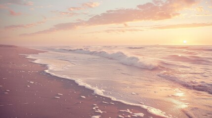 Tranquil Sunset Beach Pastel Skies and Gentle Waves in a Peaceful Seaside Setting