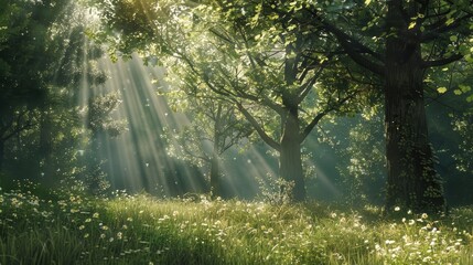 Obraz premium Enchanting Forest Glow A Captivating Image of Serenity and Tranquility in Nature
