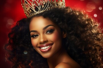 African-American girl is a beauty queen, beautiful girl in crown close up